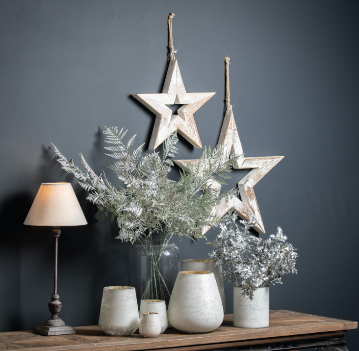 Antique White Wooden Sparkle Star