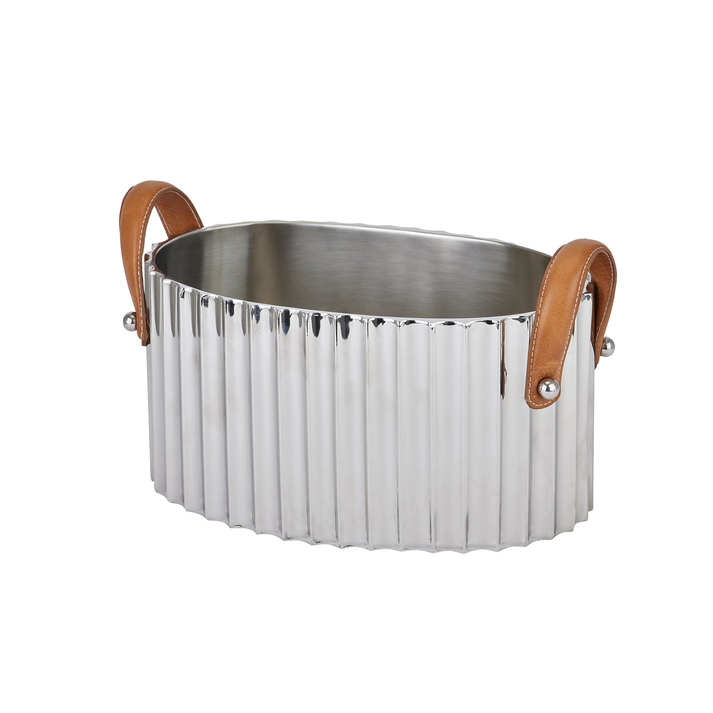 Silver Fluted Leather Handled Single Champagne Cooler